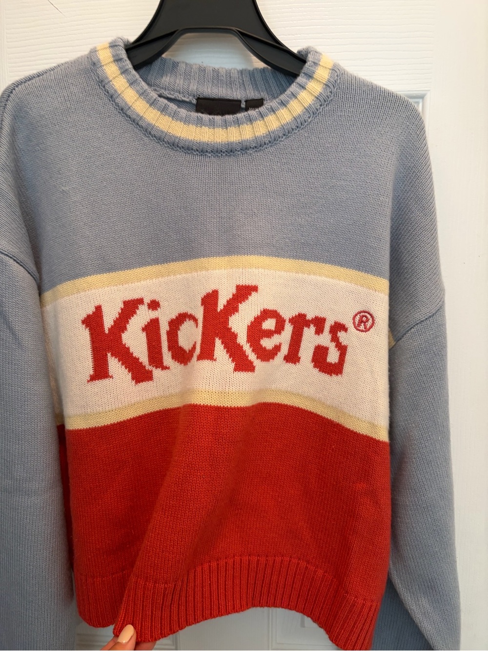Kickers Light Blue, Red and Cream Colorblock Crewneck Sweater